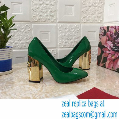 Dolce  &  Gabbana Heel 10.5cm Patent Leather Pumps Green with DG Karol Heel 2021